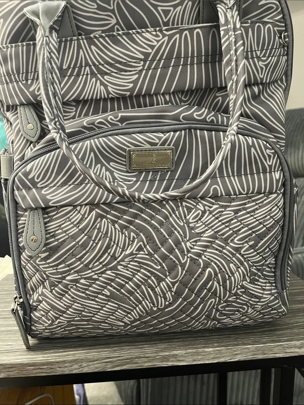 BabbleRoo light grey and white diaper bag